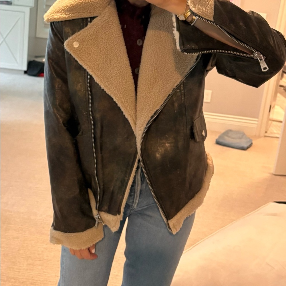 Avec Les Filles Black and Cream Leather Jacket - size small